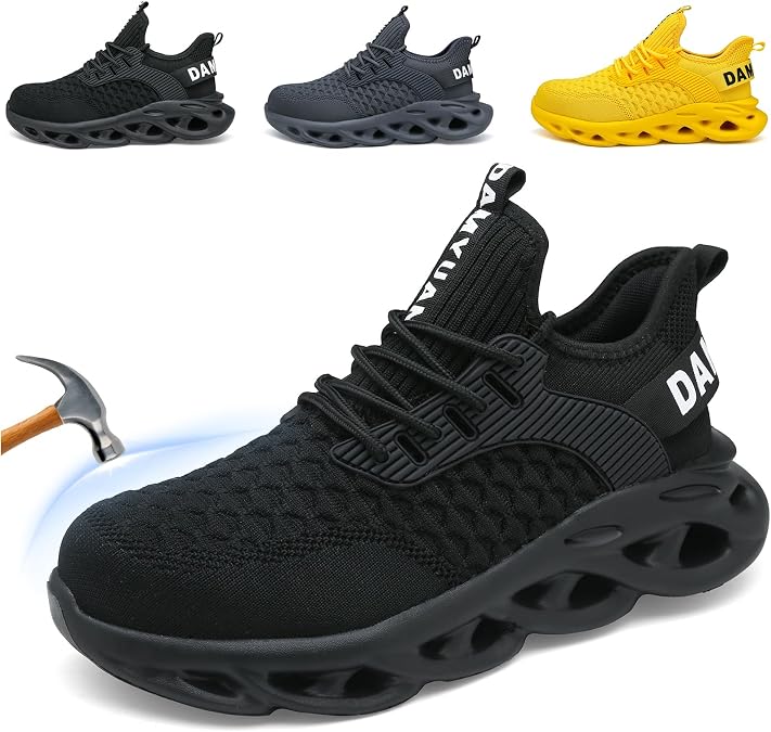 Steel Toe Shoes for Men Non Slip Work Safety Tennis Composite Toe Sneakers Industrial Puncture Proof Construction Comfortable Cushion Walking Wide Toe Box Utility