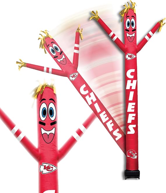 NFL Football Kansas City Chiefs Wacky Waving Inflatable Tube Guy with LED Lights & Built-in Blower Air Wacky Dancers NFL Inflatable Tube Man Crazy Sports Fan Outdoor Party Decoration