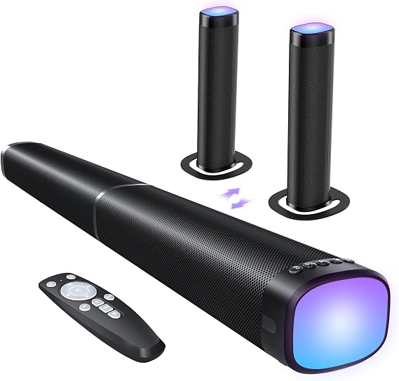 Sound Bar for Smart TV, 100W Sound Bar with 3 Dynamic RGB Lights, Black