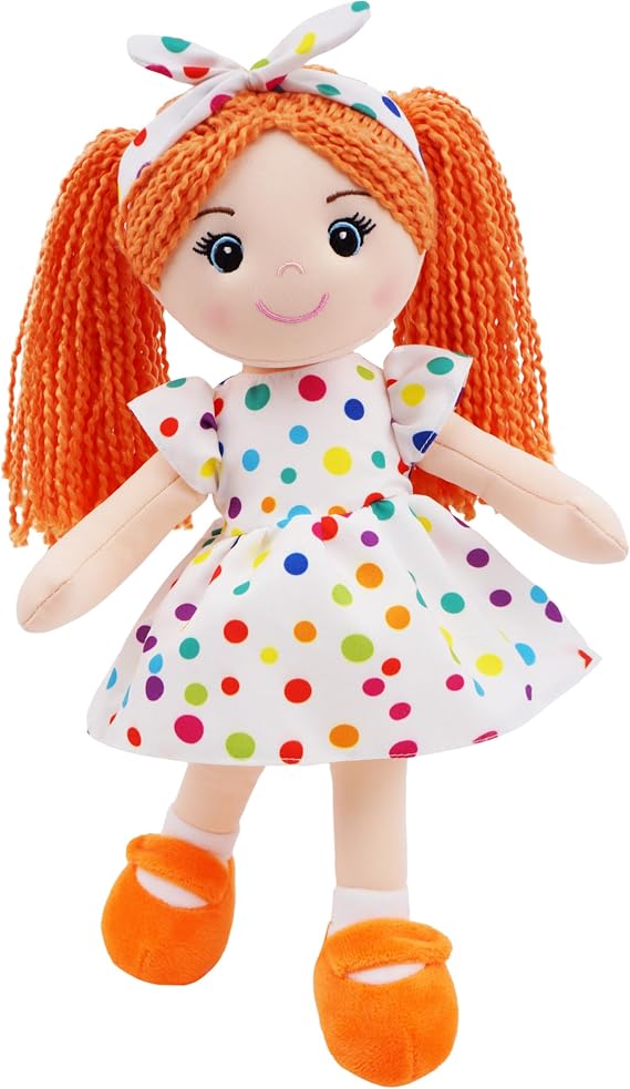 35cm Snuggle Cutie Bella - Soft Cuddly Plush Doll Gift for Girls - Huggable Rag Doll - Orange