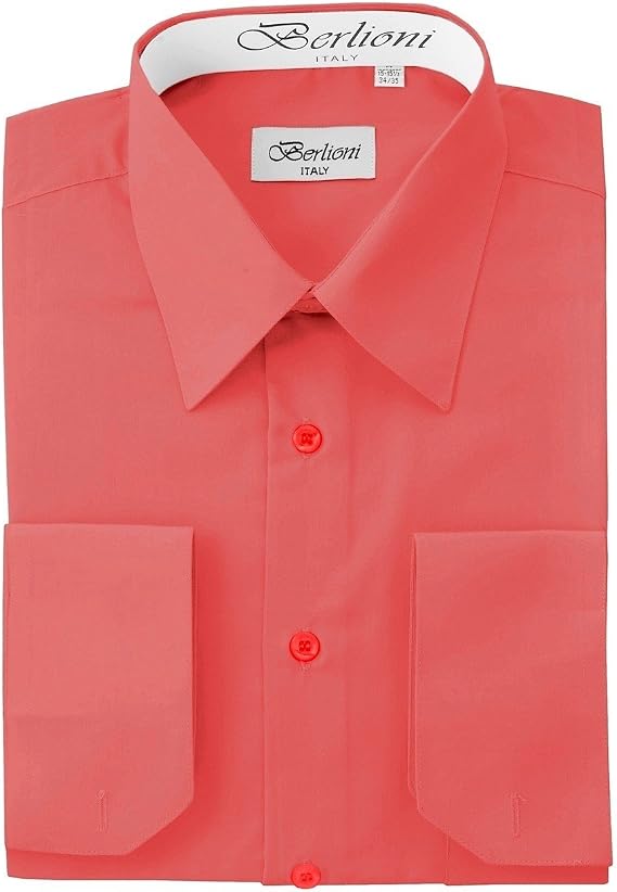 Elegant Mens Button Down Coral Dress Shirt (Large 19/19.5 Neck; 36/37 Sleeves)