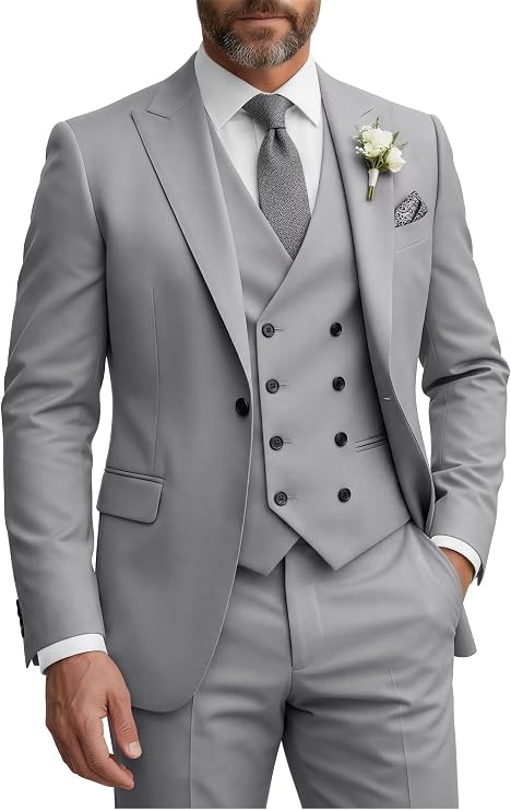 Men's 3 Piece Suits Slim Fit Double Breasted Suit Men Wedding Groom Prom Tuxedo for Men Formal Business Suit Set
