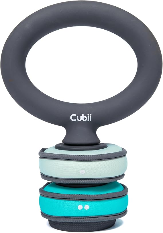 Cubii Build Adjustable Kettlebell Set, 2 Interchangeable Soft Weights | Adjustable kettlebell set with two removable, interchangeable Cubii SoftRings soft weights for strength training.