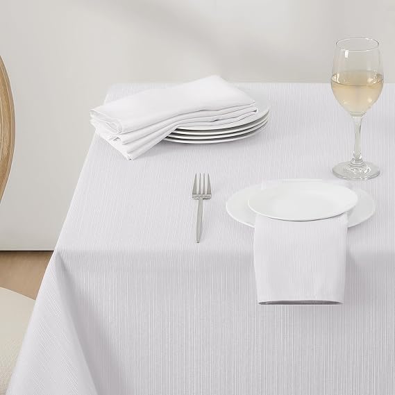 Softalker White Table Cloth Linen Texture Outdoor Wipe Clean Rectangular 140x200 cm Tablecloth Water Resistant Table Cloths Table Cover for Wedding Room Kitchen Party Garden Birthday, 55 x 78 inch