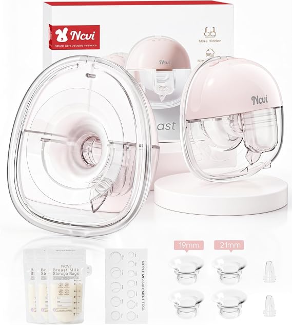 NCVI Wearable Breast Pump for Moms,lt;42dB for Office, Home, Travel (Pink)