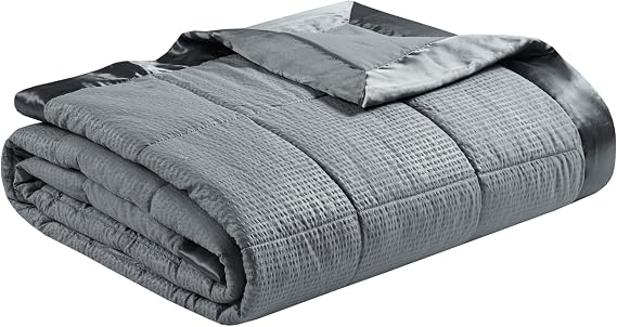 Madison Park Cambria Down Alternative Blanket, Premium 3M Scotchgard Moisture Wicking Treatment, Lightweight and Soft Bed Cover For Summer with Satin Trim, Oversized Full/Queen Charcoal