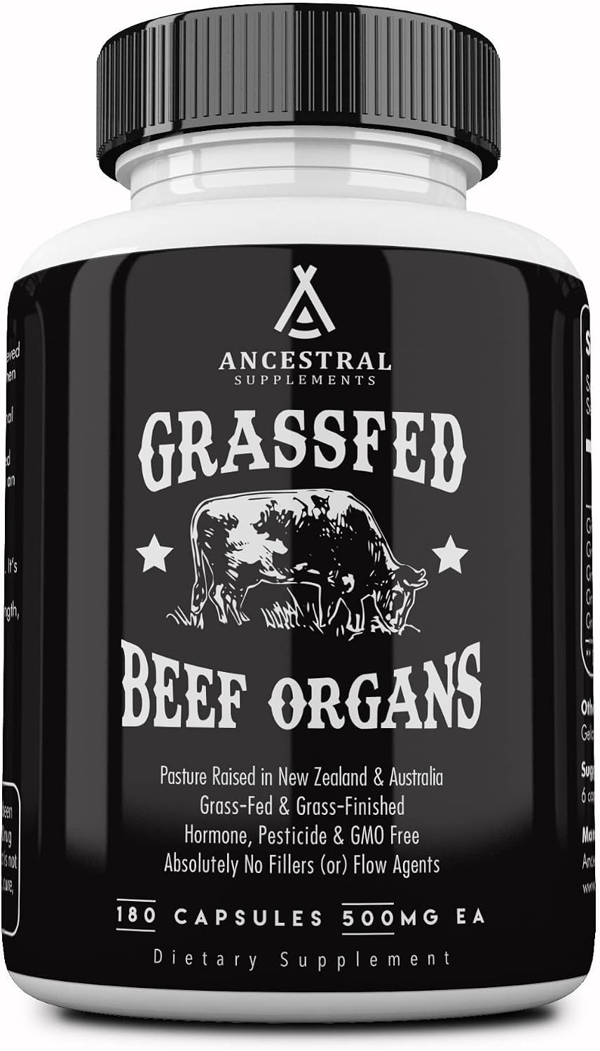 Ancestral Supplements Grass-Fed Beef: Liver, Organs, Bone & Marrow in 180 Capsules, Freeze-Dried, Non-GMO, Whole Body Wellness with Liver, Heart, Pancreas Spleen and Living Bone Support