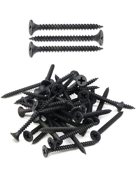 IMScrews 200pcs #6x1-1/2" Flat Head Phillips Drywall Screws Fine Thread Sharp Point Wood Screw, Carbon Steel 1022A, Black Phosphate