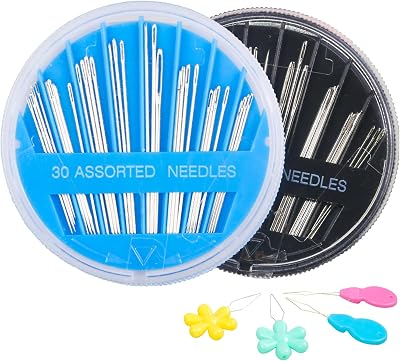 Hekisn 60-Pack Premium Hand Sewing Needles Set, 6 Sizes Embroidery Needles Kit with Threaders, Assorted Large Eye Sewing Needles for Repair, DIY, Art & Craft ProjectsBlack&Blue