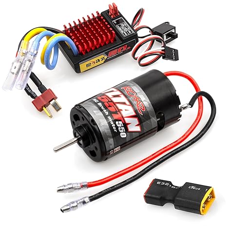 Brushed Power Combo 550 55T Motor 60/320A ESC BEC 6V/2A Splash-Proof for 1/10 RC Crawler Car Trx4 Trx6 Axial SCX10 II III Redcat Gen7 Gen8 V2 RC4WD D90,Slow Car