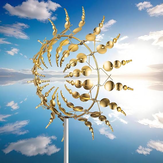 Magical Metal Windmill, Wind Spinners for Yard Garden, Outdoor Spinners, Windmill for Yard, Wind Sculptures & Spinners for Yard Garden Patio Decoration (1PCS Gold)