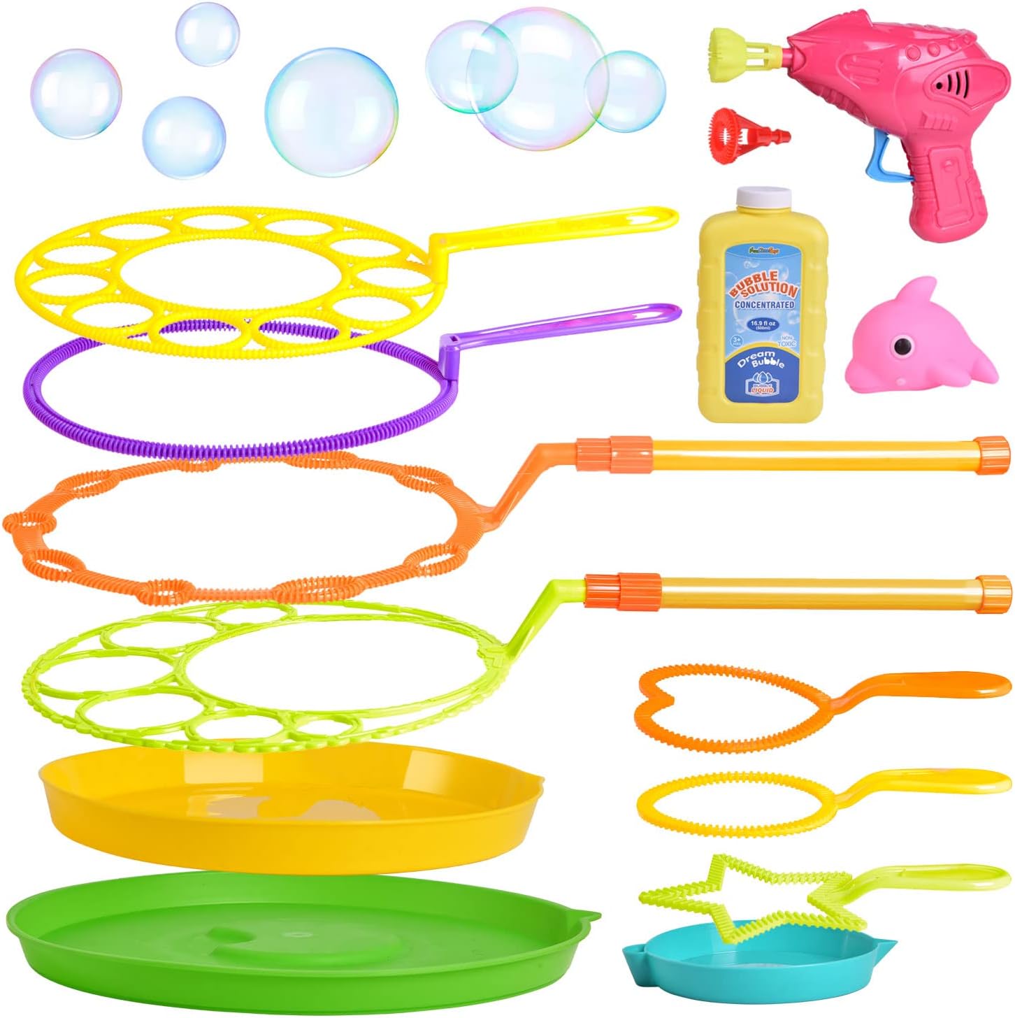14Packs Big Bubble Wands Set with 17oz Bubble Solution, 21 Inches Giant Bubble Wands with Tray Bulk for Kids Adults, Funny Bubbles Maker for Summer Outdoor Activity, Easter Party Favors