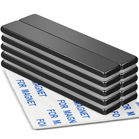 MIKEDE 10 Pack Neodymium Bar Magnets with Adhesive Backing 60x10x3mm Black | Fridge Magnetic Strips Refrigerator Blocks Crafts Extra Super Sticky Bar for Science Experiments Classroom Craft Office