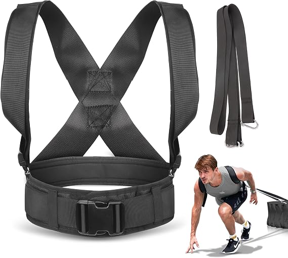 Sled Pulling Harness, Tire Pulling Harness with Pull Strap for Resistance Training, Adjustable Padded Shoulder Strap