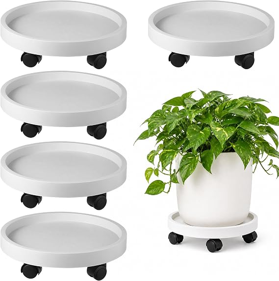5 Pack Plant Caddy with Wheels Rolling Plant Stand with Wheels 10 Inch Plant Dolly Heavy Duty Large Potted Plant Mover with Casters for Indoor and Outdoor, White