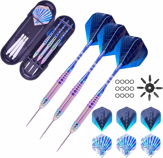 Steel Tip Darts 3 Pack Professional Darts Set with Brass Barrels Aluminum Shafts Extra 3 PVC Dart Shafts 8 Flight Protectors 12 Rubber O-Rings Dart Storage Case