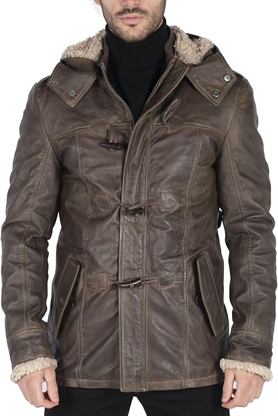 TruClothing Men's Trenchcoat Jacket Outwear Windproof Winter Parka Real Leather Jackets Coat Fleece Hood
