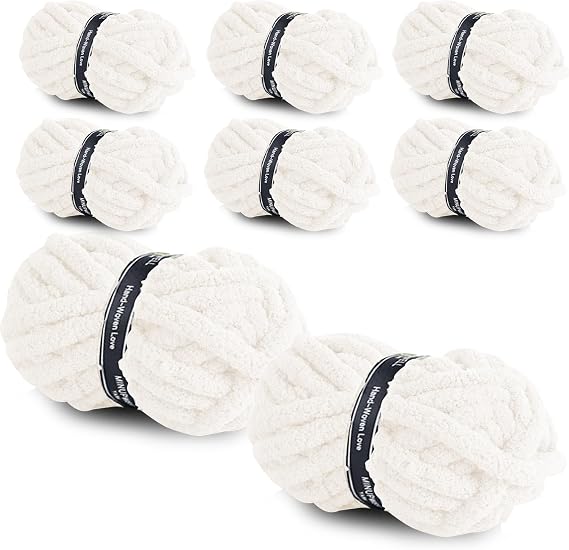 8 Packs Jumbo Chunky Chenille Yarn - 1820g(64oz) 254 Yards (761ft) Bulky Yarn - Chunky Yarn for Hand Knitting Blanket,Cushions, Pet Bed - Soft and Durable(Cream)
