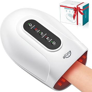 ALLJOY Hand Massager for Arthritis and Carpal Tunnel Relief, Cordless Electric Hand Massager with Heat and Compression for Finger Numbness, Mothers Day Gifts for Women and Men White
