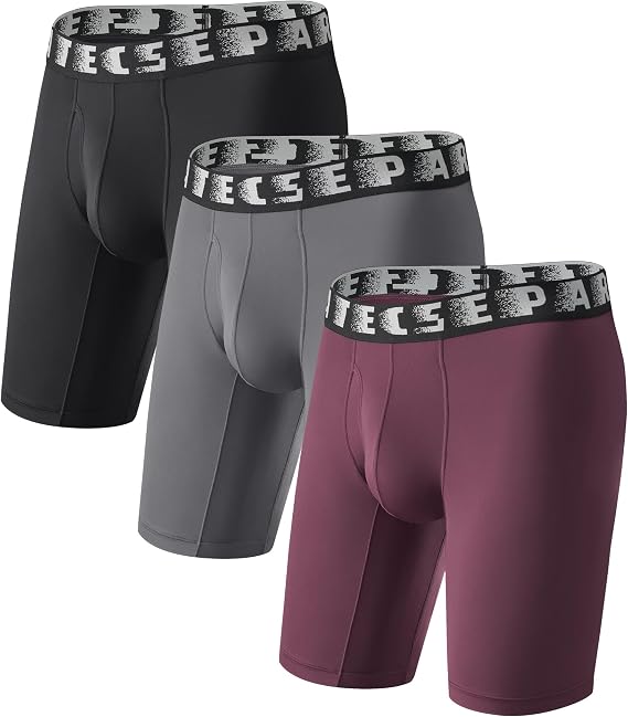 Separatec Long Leg Boxer Briefs No Ride Up Anti-Chafing Underwear 3 Pack | Comfortable Supportive CradleFit Pouch, Moisture Wicking Nylon Athletic Fit for Big Thighs, Workout and All Day Wear
