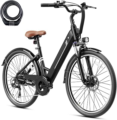 Electric Bike for Adults, 26 Up to 1000W Peak Motor E-Bike, 25 Mph 40 Mile Range Brushless City E-Bike, with 360Wh Removable Battery, 7 Speeds & Front Suspension for Commuting, Outdoor
