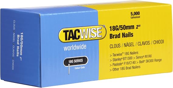 Tacwise 0401 Type 18G / 50 mm Galvanised Brad Nails, Pack of 5,000