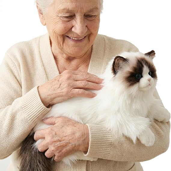 Lifelike Ragdoll Cat Companion for Mom Realistic Stuffed Animal, Zero Maintenance, Reduces Loneliness, Promotes Relaxation, 16" L x 12" H