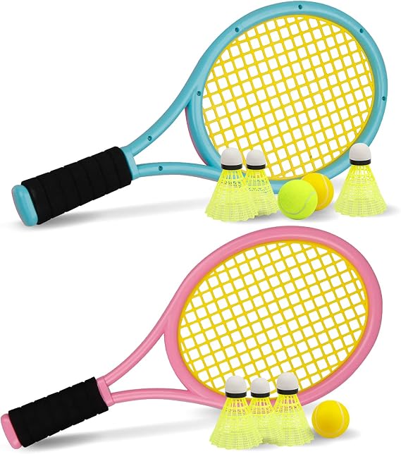 Kid Tennis Racket Set for Toddler,Children,Sponge Handle, includes 6 Badminton, 1 Tennis Ball, Bag and 2 Balls - Increase Children's Sports,Improve Tennis Skills