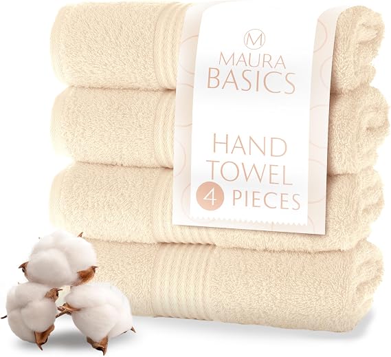 MAURA Basics Hand Towels for Bathroom with Hanging Hook Loops. Soft, Durable, Long Lasting and Absorbent Hand Towel Sets for Bathroom, American Standard Size 16"x28", Cream