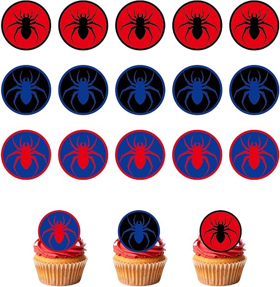 15pcs Edible Cupcake Toppers, 5cm/2 Inch Round Spider Happy Birthday Edible Cake Decoration Red Cartoon Spider Cakes Decor for Kids Boys Girls Birthday Theme Party (3 Design)