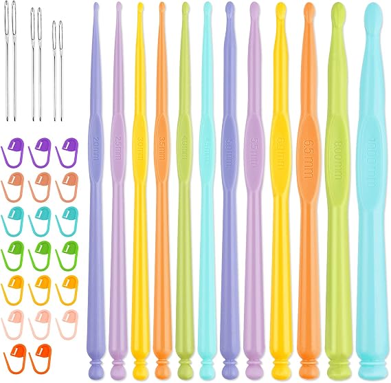 NiArt Crochet Hooks Set 12 Ergonomic Plastic 2-10mm Yarn Knitting Needles