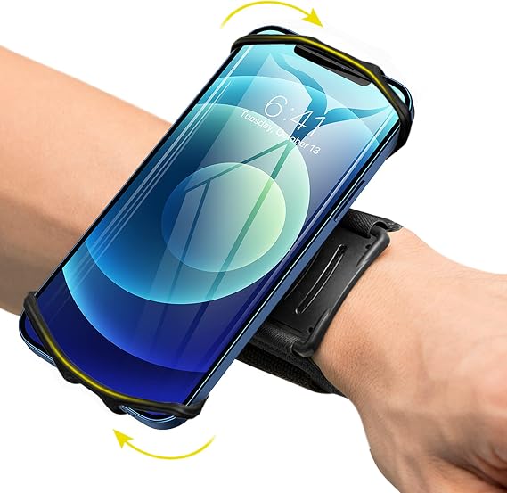 VUP Wristband Phone Holder for Running, 360 Rotatable Forearm Sports Armband for iPhone 17/16/15/14/13/Pro Max/Pro/Mini/12/11/SE 2020/Xs/XR/X/8/7/Plus, Fits All 4-6.7 Inch Smartphones (Black-Small)