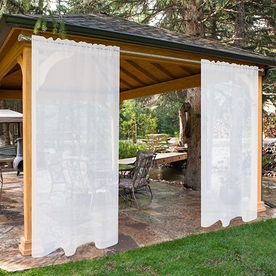 SpaceDresser Waterproof Outdoor Sheer Curtains for Patio - 2 Panels Rod Pocket Indoor Voile Sheer Curtain for Living Room,52W x 84L inch, White