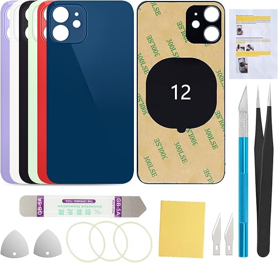 Rear Back Screen Glass Back Cover Replacement Compatible with iPhone 12 6.1-Inches All Carriers (Blue) | Pre installed tape, professional repair tools, installation manual