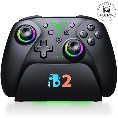 Spican Switch 2 Controller for Nintendo Switch 2/Switch/OLED/Lite, Wireless Switch Controller with Charging Dock, RGB Switch Pro Controller with Hall Effect, Macro, Turbo and Vibration, Black