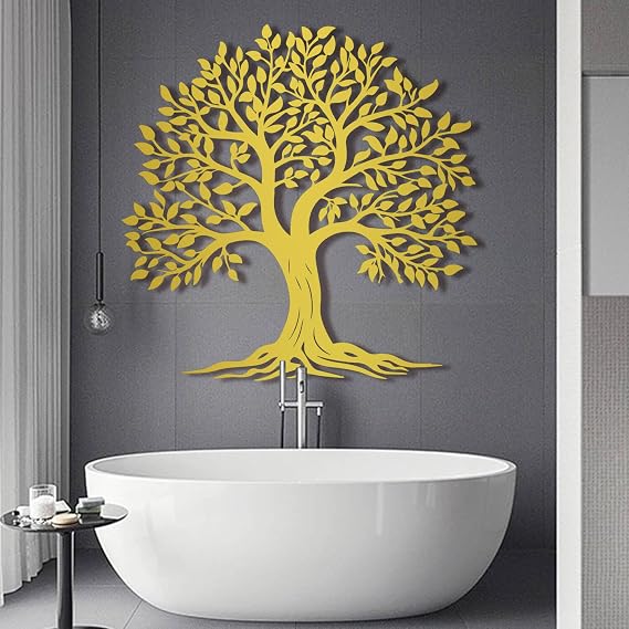 Flewfar Metal Tree of Life Wall Art, Outdoor Indoor Family Tree Metal Wall Decor, Large Tree of Life Wall Art Living Room Decorations (Gold, 24" x 24" / 60 x 60cm)