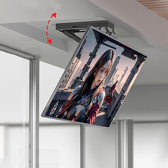 Motorized Ceiling TV Mount - Tv Wall Mount, Motorized TV Mount, with Remote Control Hidden TV Flip Electric Hanger, Ceiling Folding Retractable Bracket, Telescopic Electr (50 90inch TV)