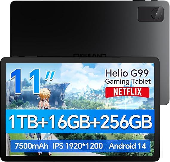 DigiLand Tab M11 PRO 11" Gaming Tablet Android 14 OS,MediaTek Helio G99 Octa-Core,16GB RAM+256GB Storage,FHD Display,10-Hr Battery,8MP+13MP,Wi-Fi 6,Widevine L1,Stand Case,Google Tablets 2025