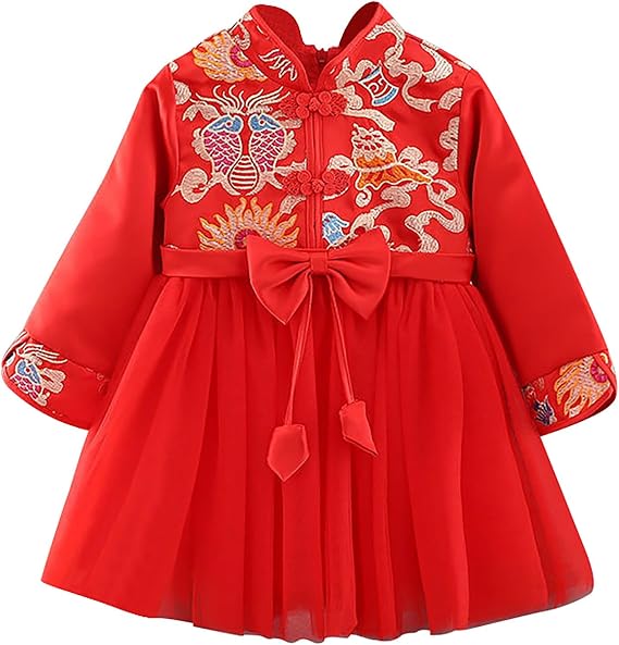 Baby Girls Dress for Chinese New Year, Kids Girl Long Sleeve Tang Suit Traditional Dress