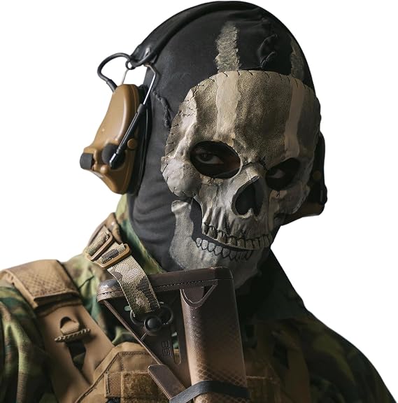 Ghost Mask Skull Skeleton Latex Full Head Mask Halloween Cosplay Props for Warfare Game Outdoor Sport(Style A)