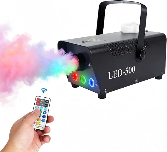 Fog Machine Smoke Machine with 13 Colorful LED Lights Effect | 500W, 2000CFM, Wireless Remote, Dry Run Protection, For Wedding Halloween Christmas Party DJ Stage, Indoor Use, 500ml Tank