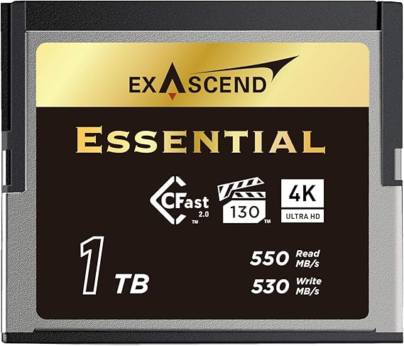 Exascend Essential 1 TB / 512 GB / 256 GB CFast 2.0 Card, Read up to 550MB/s (1 TB)