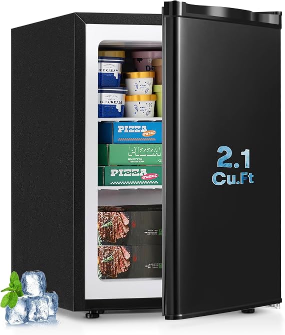 Erivess 2.1 Cu.ft Upright Freezer, Small Mini Freezer with 7 Temp Settings | Large Capacity, Energy Saving & Low Noise Free Standing Single open Door Mini Freezer for Home, Apartment, Garage, Dorms