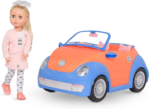 Glitter Girls Fifer Doll & GG Convertible Bundle, Blue & Orange Car, Dolls | 14-inch doll with blonde straight hair and green eyes, plus rolling convertible with trunk and cupcake holders, 3+ Years
