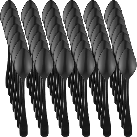 Nuogo 500 Pcs Black Mini Spoons for Desserts 3.7 Inch Small Plastic Disposable Coffee Spoons Bulk Tiny Serving Utensils for Cake, Sample, Ice Cream, Appetizer, Pudding