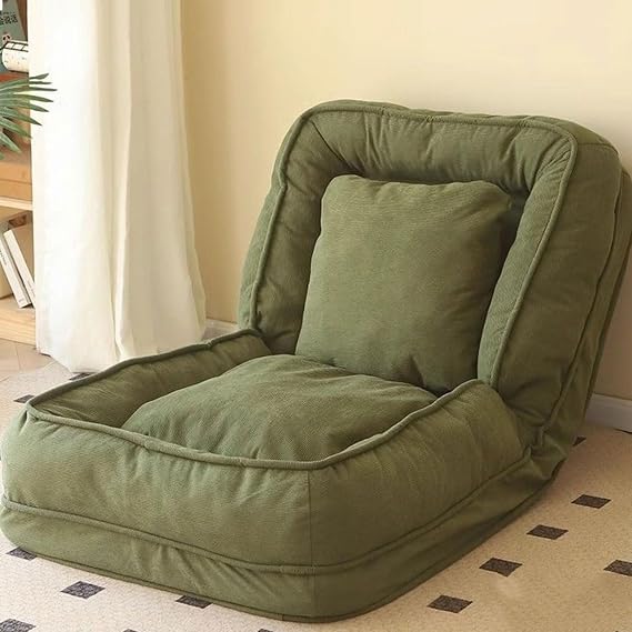 Foldable Lazy Sofa Bed Floor Chair Upholstered Human Dog Bed for Adult & Pets Tatami Sofa Bed with 5 Adjustable Position Bean Bag Sofa with 2 Soft Pillows for Home Living Room