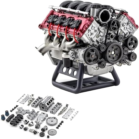 V8 Engine Kit That Runs- Mad Metal Engine Internal Combustion Engine, for Ax90104 Scx10 Capra Vs4-10 Pro/Ultra Model Car Kit Version (1pcs)