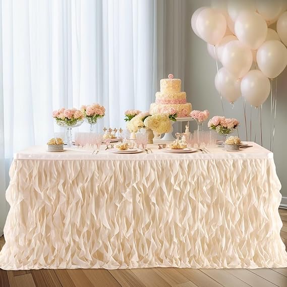Champagne Table Skirt 6ft Table Skirt Wedding Decorations Rustic Theme, Graduation, Gold Party Decorations for Rectangle Tables
