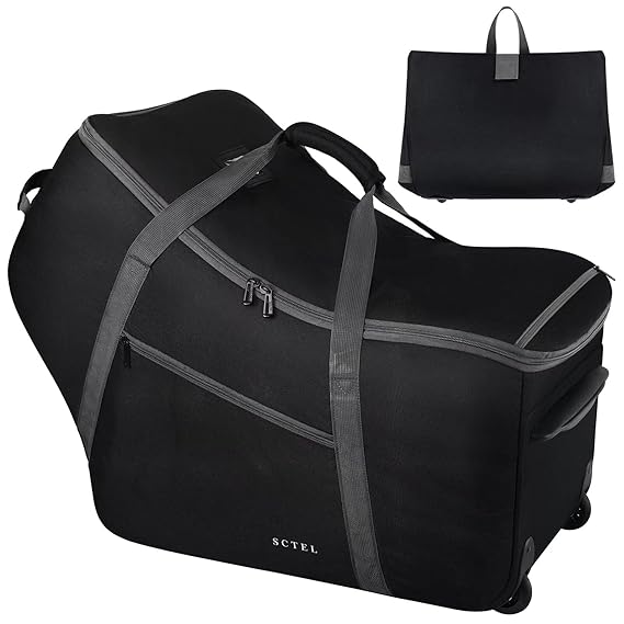 SCTEL Car Seat Travel Bag with Wheels Fits All Nuna Pipa Car Seat and Base | Fit Chicco Keyfit 35 and Anti-rebound Bar Base, Doona Travel bag, Padded Infant Gate Check Bag with Side Pocket, Bumper Feet