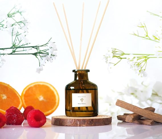 PRISTINE Swiss Chateau/Inspired by Hilton Reed Diffuser - Home & Bathroom | Fresh Cut Rose, Tangerine, Cedarwood Oil Reed Diffuser Set | Oil & Reed Diffuser Sticks, Home & Office Decor, Fragrance Gift